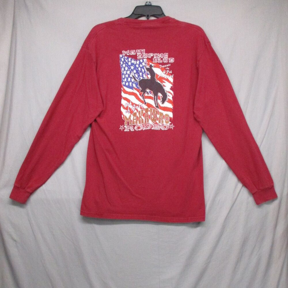 VintagWakawao Rodeo Graphic Print Long Sleeve Crew Neck Burgundy Red Men Size  M